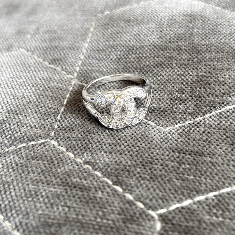 Silver-Tone Crystal Interlocking Ring - Women's Fashion Jewelry
